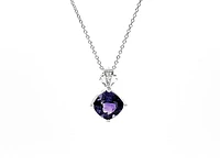 10K White Gold Amethyst & Diamond Pendant, 18"