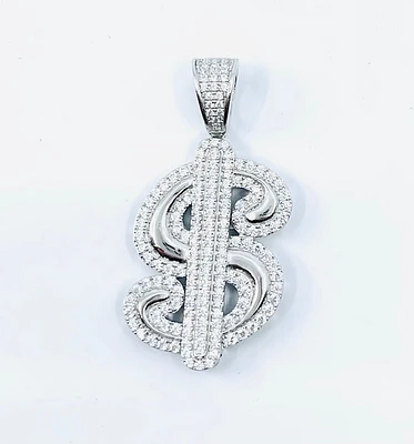 Money symbol Sterling Silver Charm w /CZ