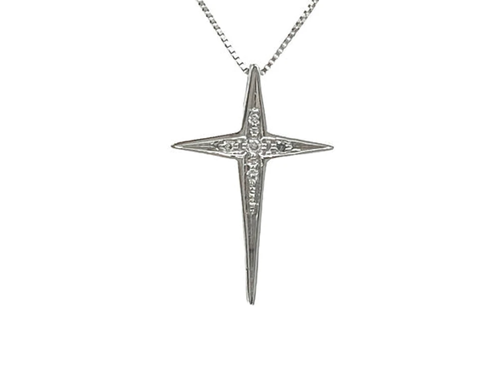 10K White Gold 0.022cttw Diamond Cross Pendant, 18"