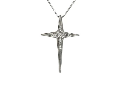 10K White Gold 0.022cttw Diamond Cross Pendant, 18"