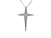 10K White Gold 0.022cttw Diamond Cross Pendant, 18"
