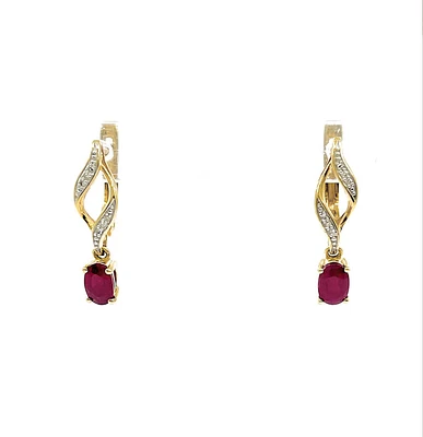 10K Yellow Gold Ruby & Diamond Earrings