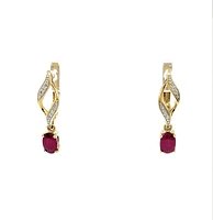 10K Yellow Gold Ruby & Diamond Earrings