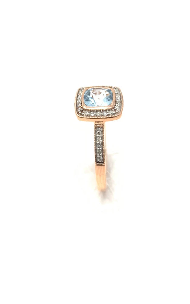 10K Rose Gold BLue Topaz & Diamond Ring- Size 6.5
