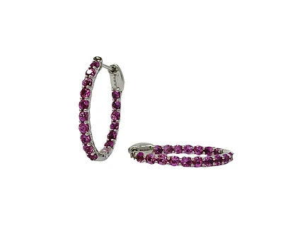 14K White Gold Pink Sapphire Hoop Earrings