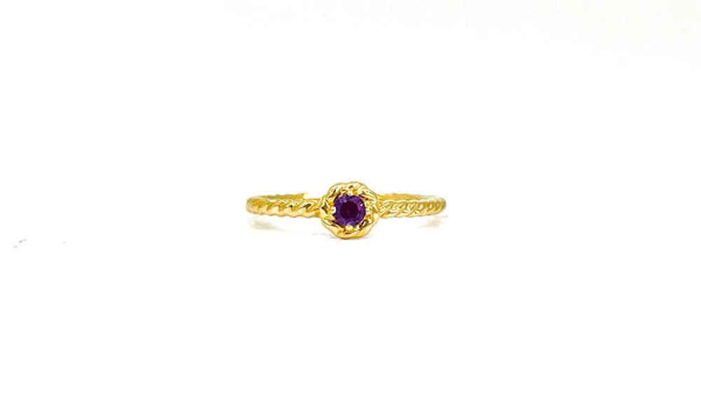 10K Yellow Gold 0.10cttw Genuine Amethyst  Halo Ring, size 6.5