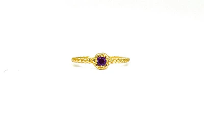10K Yellow Gold 0.10cttw Genuine Amethyst  Halo Ring, size 6.5
