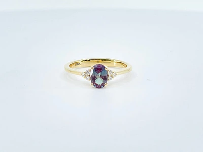 14K Yellow Gold Created Alexandrite and Diamond Ring