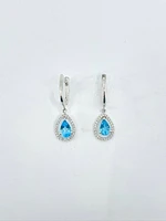 10K White Gold Genuine Blue Topaz & Diamond Earrings