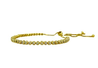925 Sterling Silver 2mm Cubic Zirconia Gold Plated Bezel Set Tennis Bracelet with Adjustable ends - 5 - 11 Inches