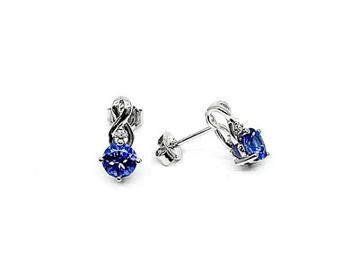 10K White Gold 1.10cttw Genuine Tanzanite & 0.012cttw Diamond Earrings