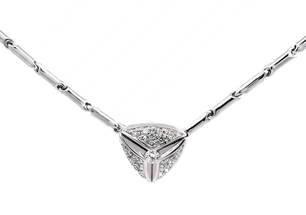 18K White Gold Diamond Pave Necklace, 18"