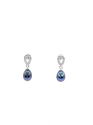 Fresh Water Black Pearl Silver & Cubic Zirconia Earrings