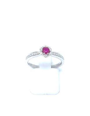 14K White Gold Ruby and Diamond Ring-Size 6.5