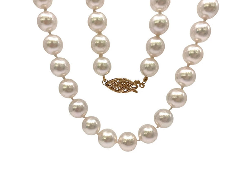 7-7.5mm White Cultured Pearl Strand with 14K Yellow Gold Pearl Clasp - 18"