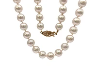 7-7.5mm White Cultured Pearl Strand with 14K Yellow Gold Pearl Clasp - 18"
