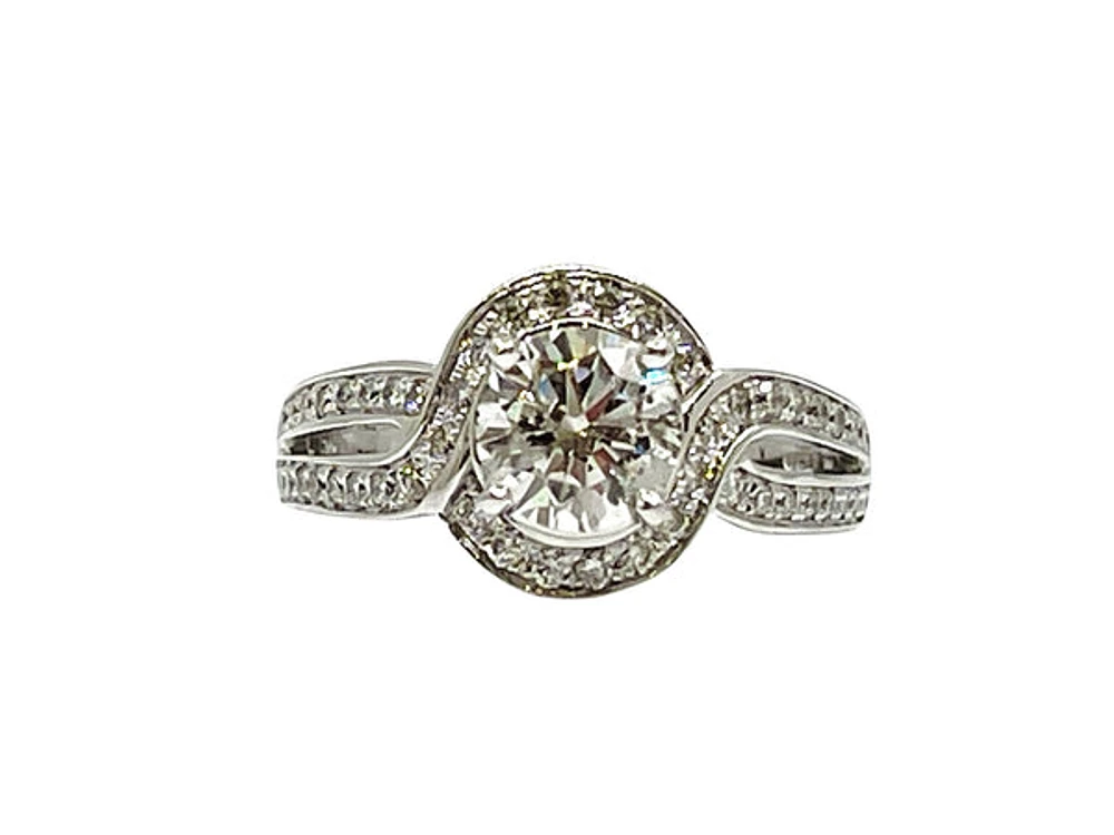 14K White Gold 1.63cttw Diamond Halo Engagement Ring - Size 6.5