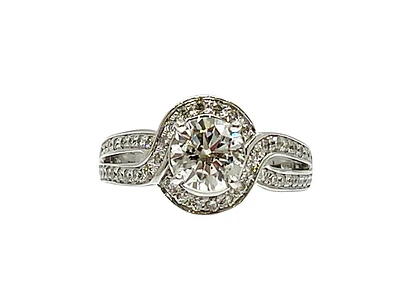 14K White Gold 1.63cttw Diamond Halo Engagement Ring - Size 6.5