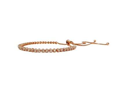 925 Sterling Silver 2mm Cubic Zirconia Rose Gold Bezel Set Tennis Bracelet with Adjustable ends - 5 - 11 Inches
