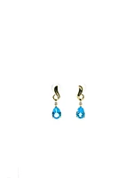 14K Yellow Gold Blue Topaz & 0.03cttw Diamond Earrings