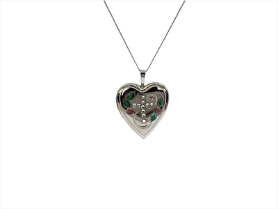 925 Sterling Silver Locket with Cubic Zirconia Cross and Decals with Chain - 18 Inches