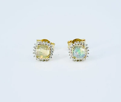 10K Yellow Gold Genuine Opal & Diamond Earrings