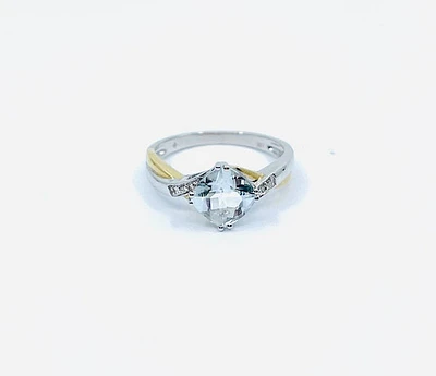10K White and Yellow Gold Aquamarine Ring- Size 6.5