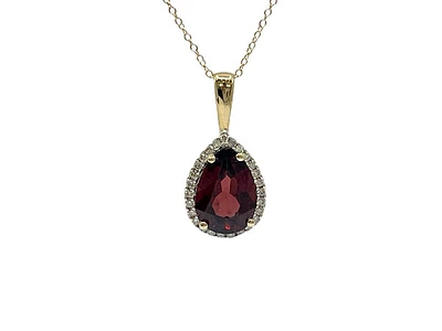 10K Yellow Gold 2.15cttw Garnet and 0.135cttw Diamond Necklace - 18 Inches