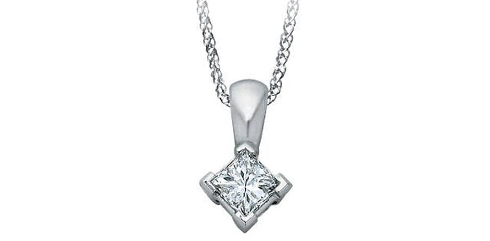 14K White Gold 0.17cttw Princess Cut Square Cut Canadian Diamond Necklace, 18”