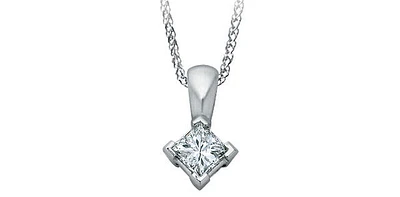 14K White Gold 0.17cttw Princess Cut Square Cut Canadian Diamond Necklace, 18”