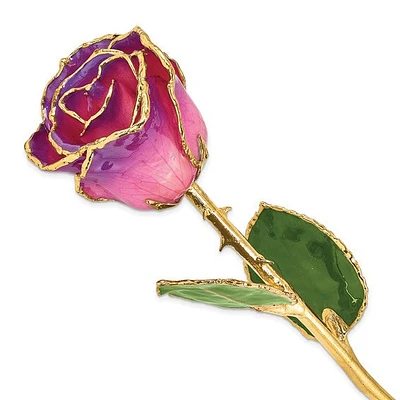 24K Lacquer Dipped Gold Trimmed Amethyst Real Rose