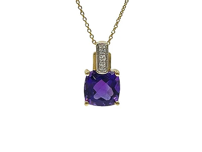 10K Yellow Gold 7mm Amethyst & 0.026cttw Diamond Pendant, 18"