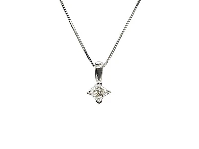 14K White Gold 0.30cttw Princess Cut Square Cut Canadian Diamond Pendant, 18”