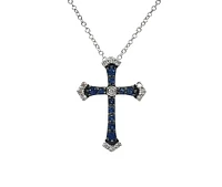 10K White Gold 0.15cttw Sapphire and 0.07cttw Diamond Cross Pendant - 18 inches