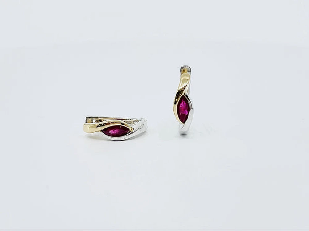 10K 2 Tone Gold Genuine Ruby Earrings