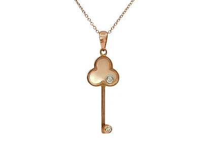 10K Rose Gold Mother of Pearl and 0.02cttw Diamond Pendant, 18"