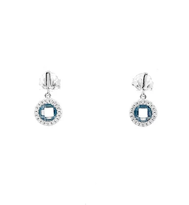 925 Silver Cubic Zirconia Aqua & White Color Halo Earrings