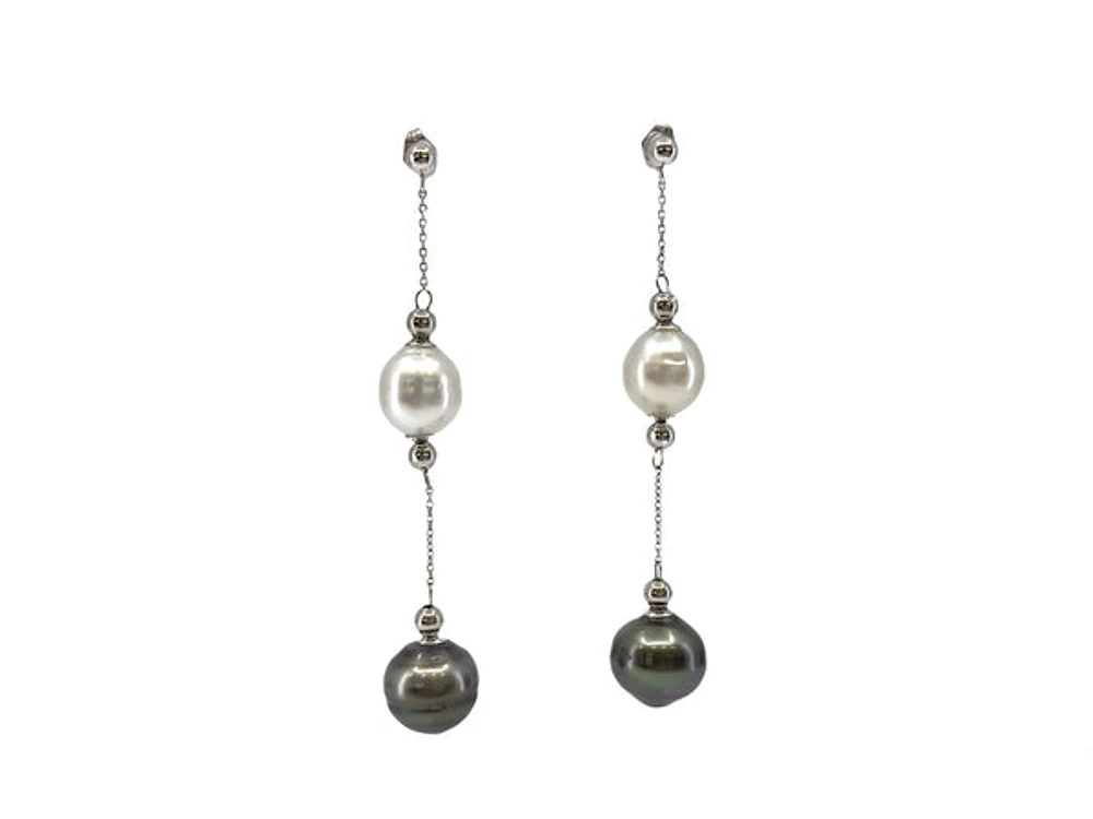 14K Gold South Sea and Tahitian Pearl Earrings with Butterfly Backs