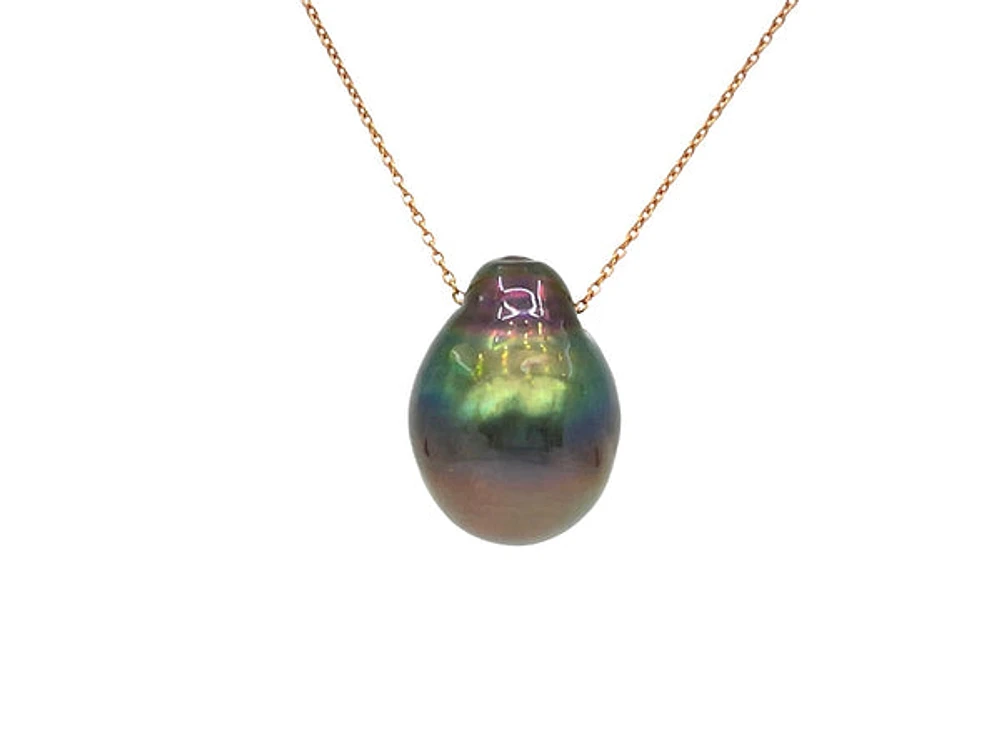 14K Rose Gold Genuine Tahitian Pearl Necklace, 18"