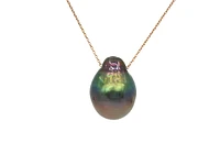 14K Rose Gold Genuine Tahitian Pearl Necklace, 18"