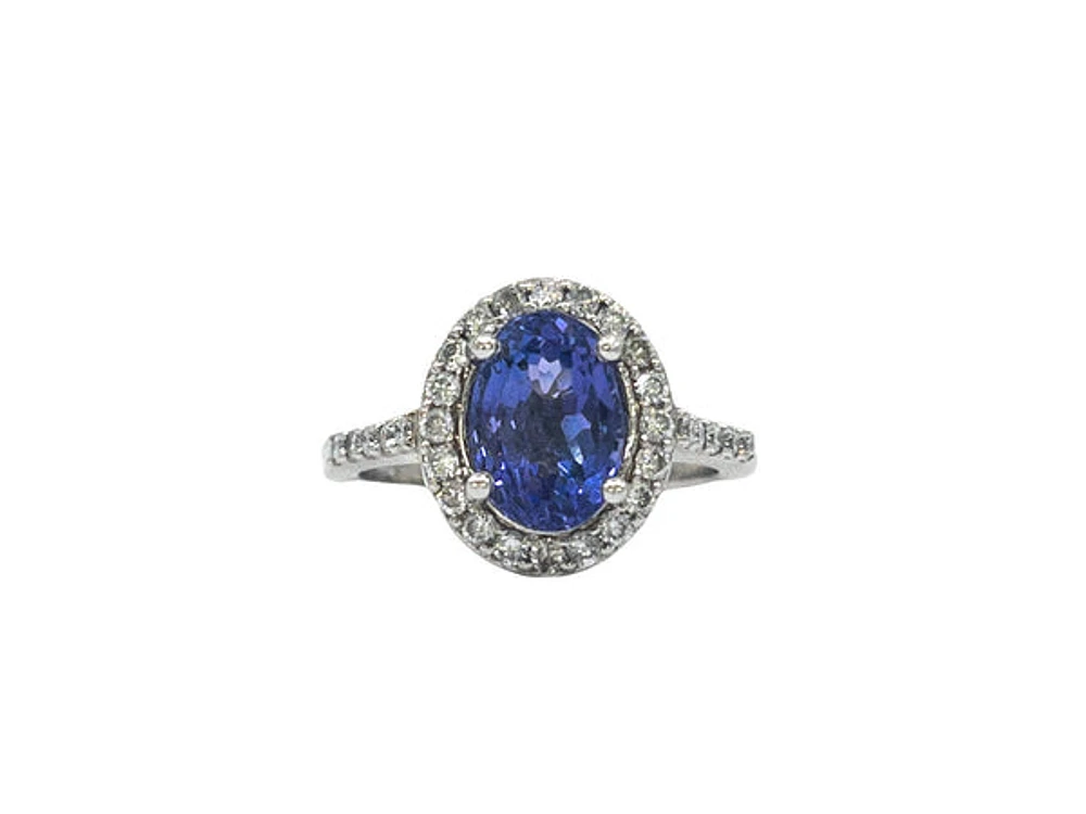 14K White Gold 2.50cttw Genuine Tanzanite and 0.40cttw Diamond Ring, size 6.5