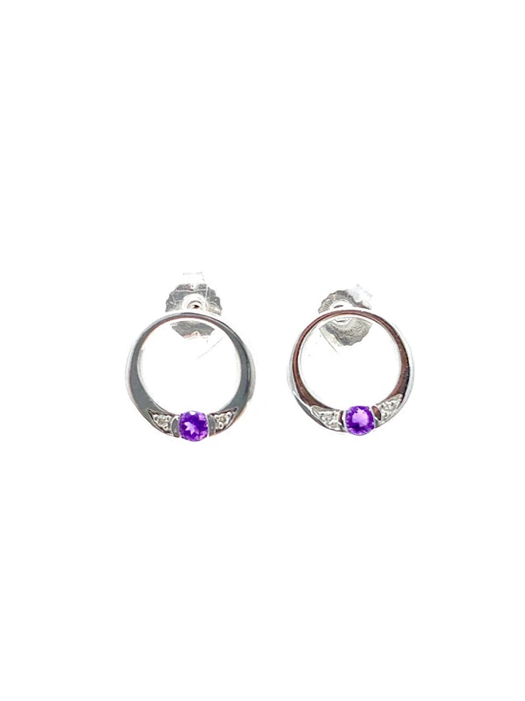 10K White Gold 0.10cttw Amethyst & 0.02cttw Diamond Eternity Stud Earrings