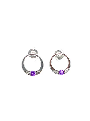 10K White Gold 0.10cttw Amethyst & 0.02cttw Diamond Eternity Stud Earrings