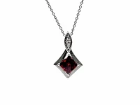 10K White Gold Garnet and Diamond Necklace
