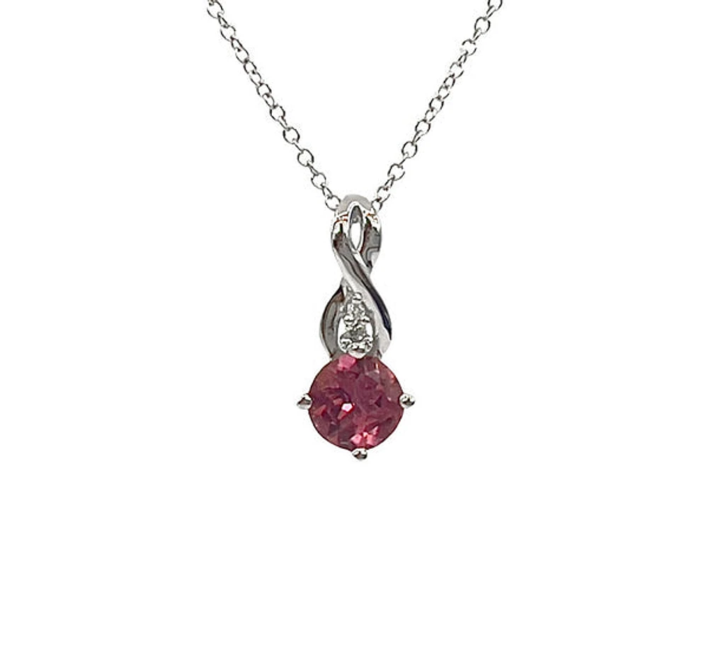 10K White Gold 0.45cttw Pink Tourmaline and 0.01cttw Diamond Pendant, 18"