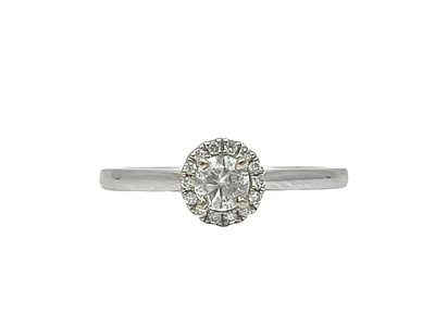 18K White Gold 0.31cttw Round Brilliant Cut Diamond Halo Engagement Ring, size 6.5