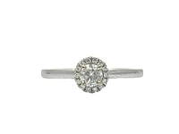 18K White Gold 0.31cttw Round Brilliant Cut Diamond Halo Engagement Ring, size 6.5
