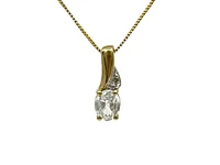 10K Yellow Gold White Zircon and Diamond Pendant, 18"