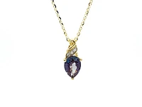 10K Yellow Gold 8x6mm Pear Cut Created Alexandrite and 0.01cttw Diamond Pendant, 18"