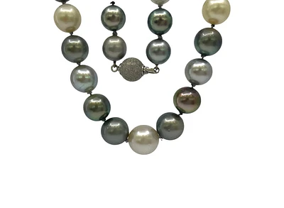 14K White Gold 10-13mm Multi Color Tahitian Pearl Strand - 18"